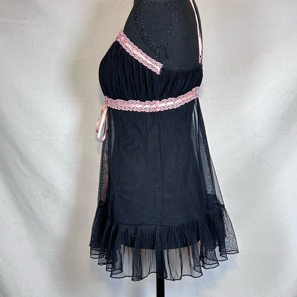 Vintage 2003 Victoria’s Secret Gold Label Black Mesh Babydoll Cami XS - Picture 2 of 6